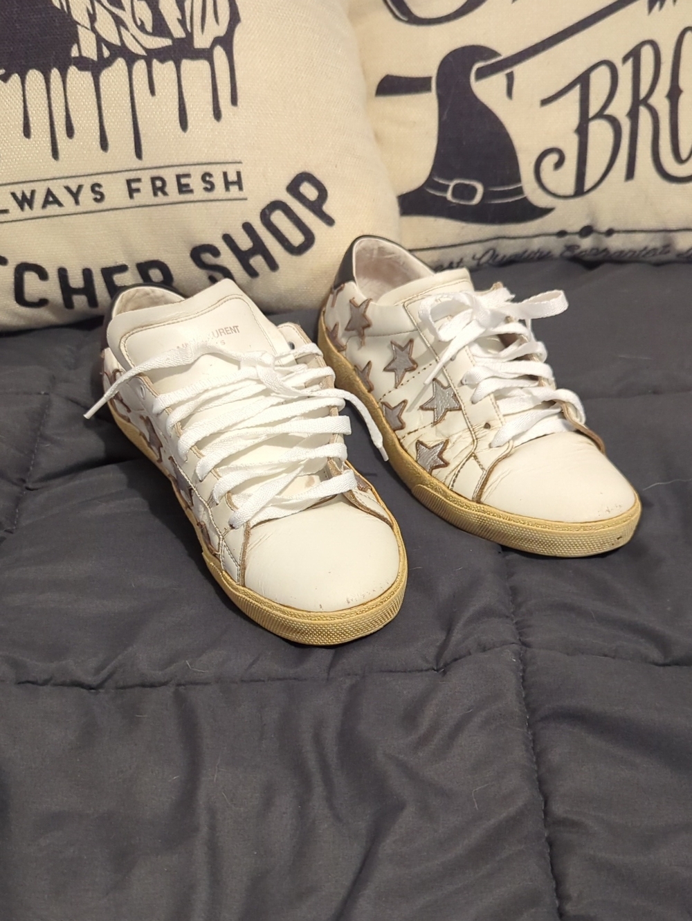 Authentic Saint Laurent White Stars Sneakers Size 7 Made‎ In Italy